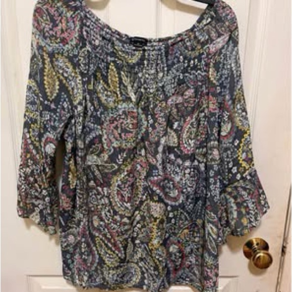 new directions Paisley Boatneck Top in Navy Multi